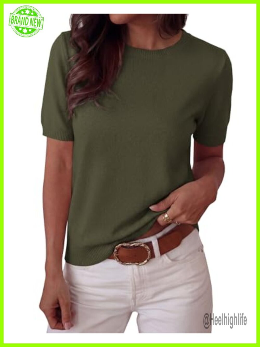 Womens Short Sleeve Knit Sweater Top Crew Neck Loose Fit Pullover